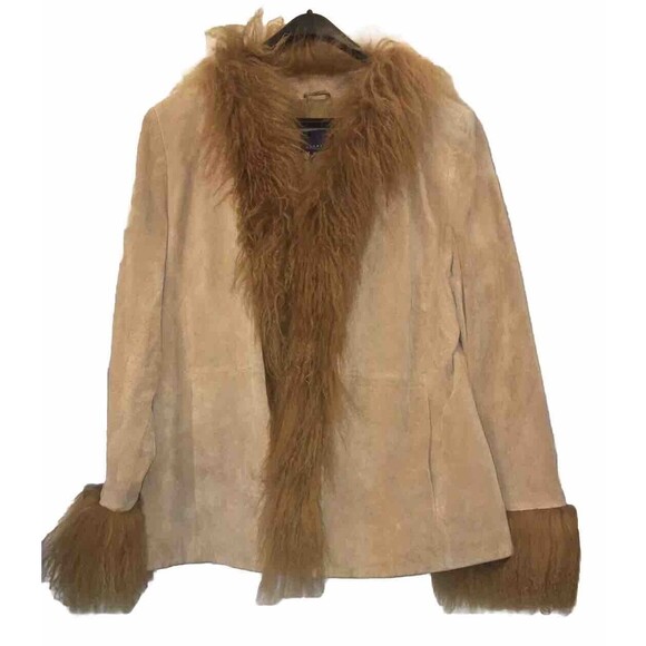 Venezia 70s Penny Lane Coat 18-20 Fur Trim Tan Mid - Picture 1 of 12
